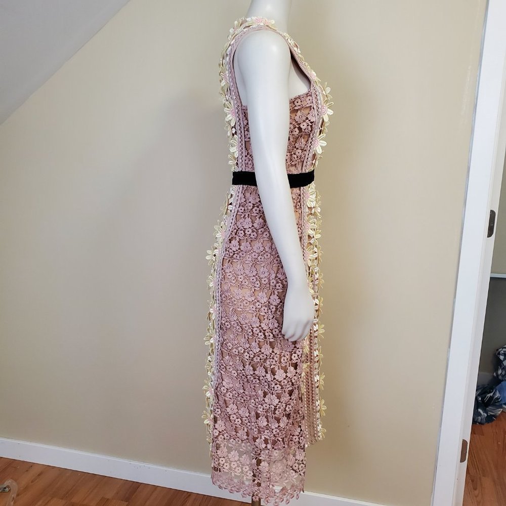 Self Portrait Daisy Floral Applique Lace Nude Illusion Midi Dress Wedding Size 6 - Picture 5 of 10